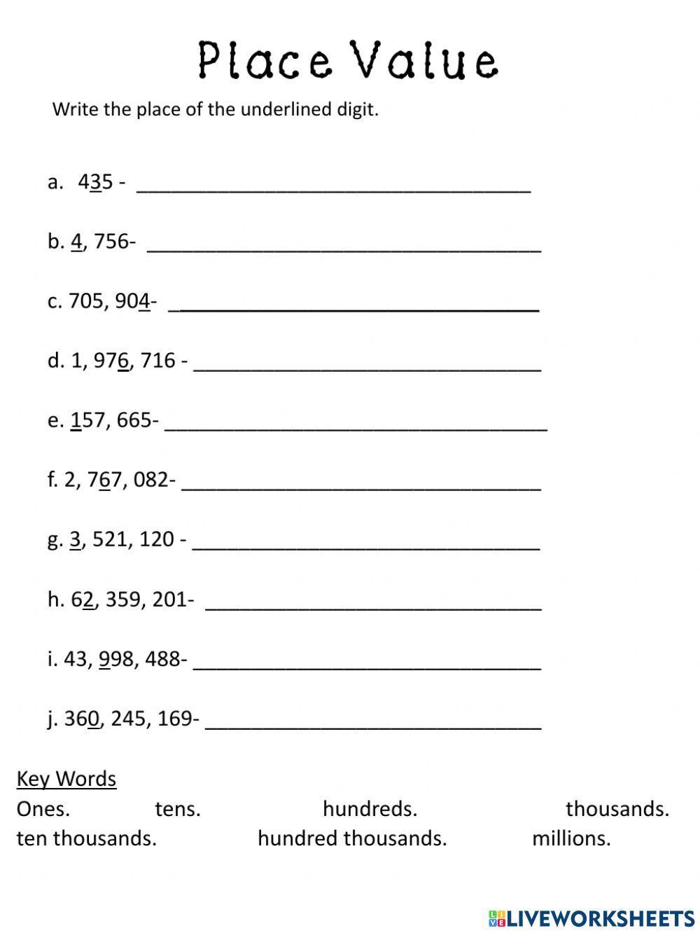 place value millions worksheet