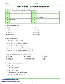 Place Value/Scientific Notation Worksheet for 4th - 5th Grade ...