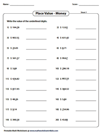 place value of decimals worksheet