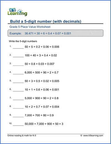 Place Value &  Rounding Worksheets for Grade 5 | Worsheets library
