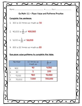 Go Math Practice - 5th Grade 1.1 - Place Value and Patterns ...