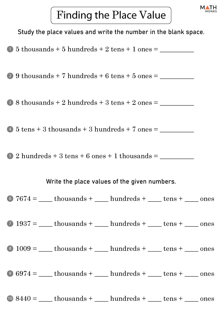 place value practice worksheet 3rd
