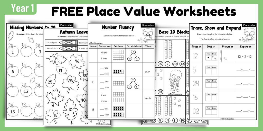 Free Place Value Worksheets Year 1 - The Mum Educates