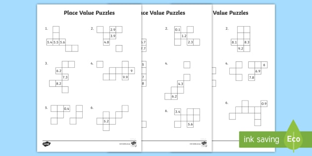 Decimal to 10 Place Value Missing Numbers Worksheet - Twinkl
