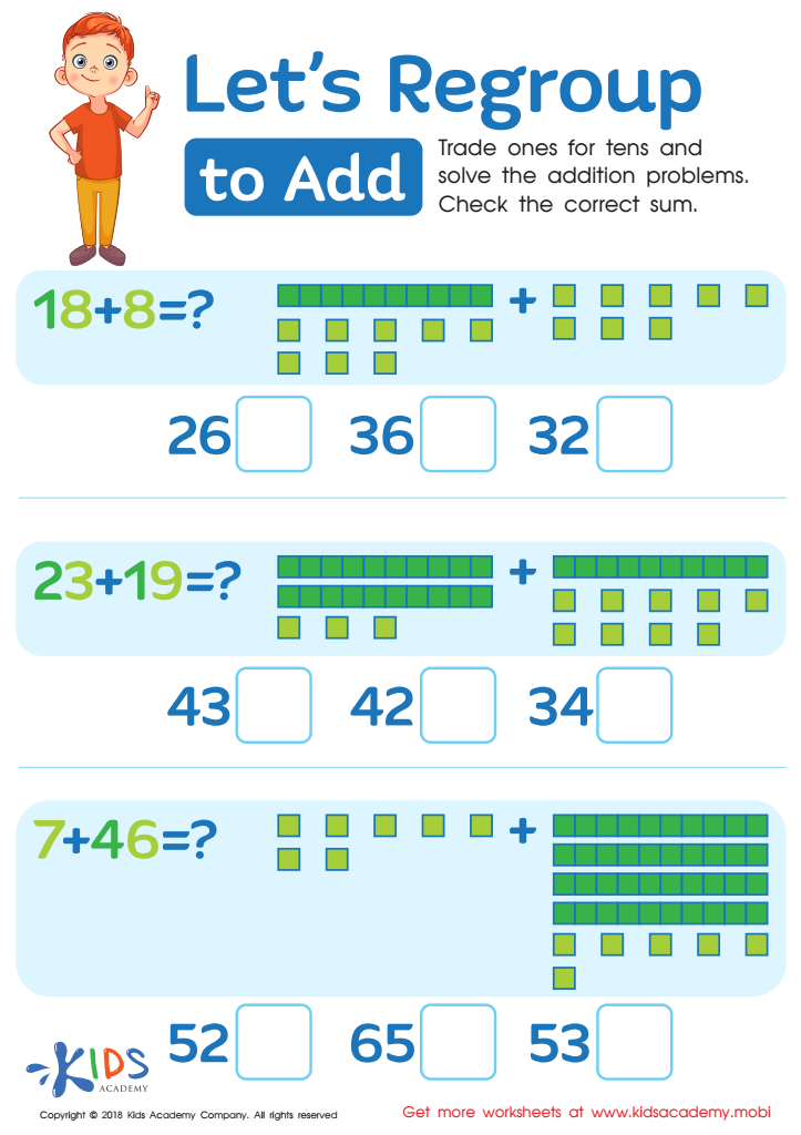 Lets Regroup to Add Worksheet: Free Printable PDF for Kids