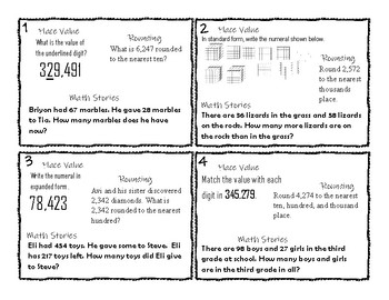 Place Value Worksheets 3rd Grade: Place Value Task Cards 3rd Grade