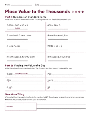 Place Value to the Thousands | Worksheet 