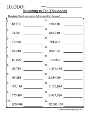Rounding to Ten Thousands Worksheet  