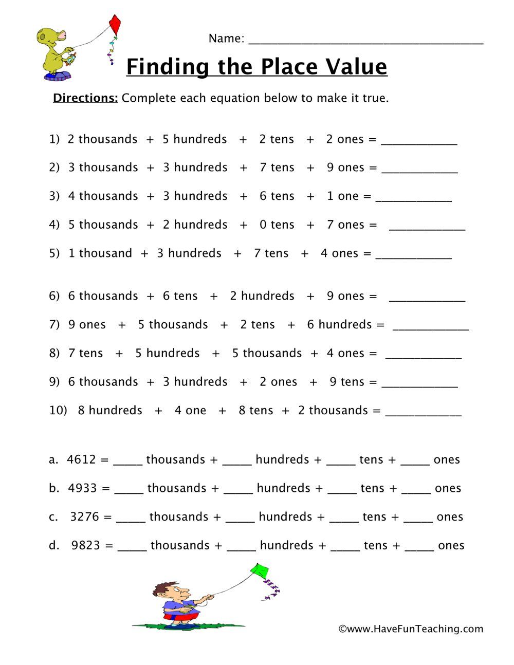 place value sheets for grade 5