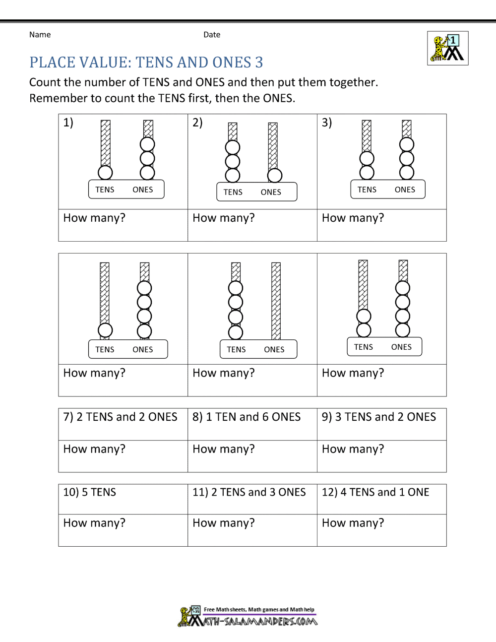 place value tens and ones worksheet for 1st grade
