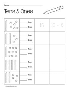 place value tens and ones worksheet for 1st grade