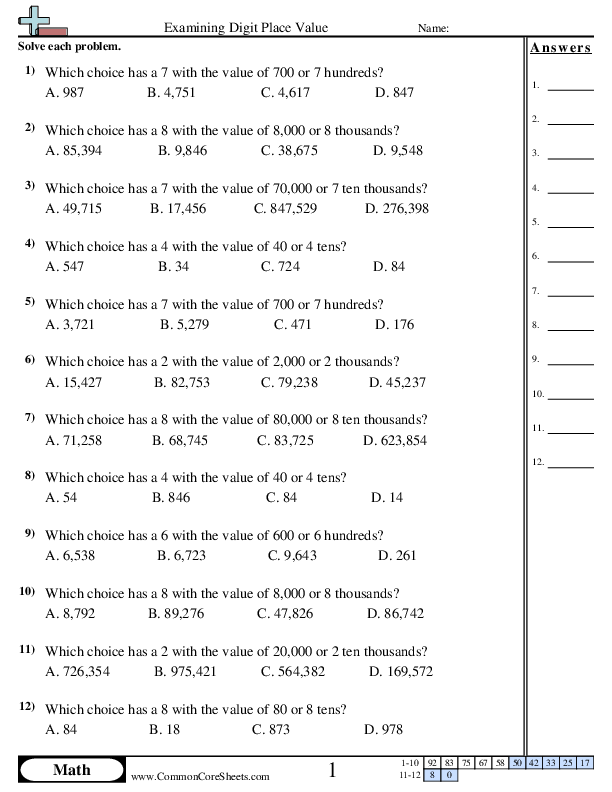 place value thousands worksheet free