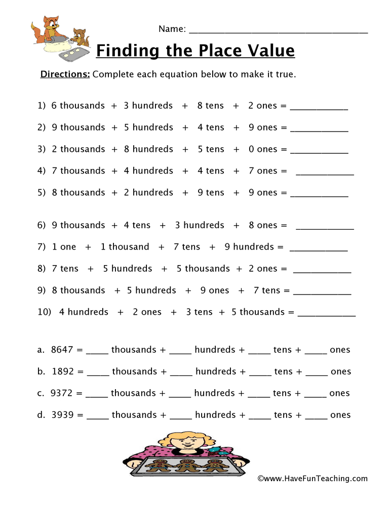 Place Value Thousands, Hundreds, Tens, Ones Worksheet - Have Fun ...