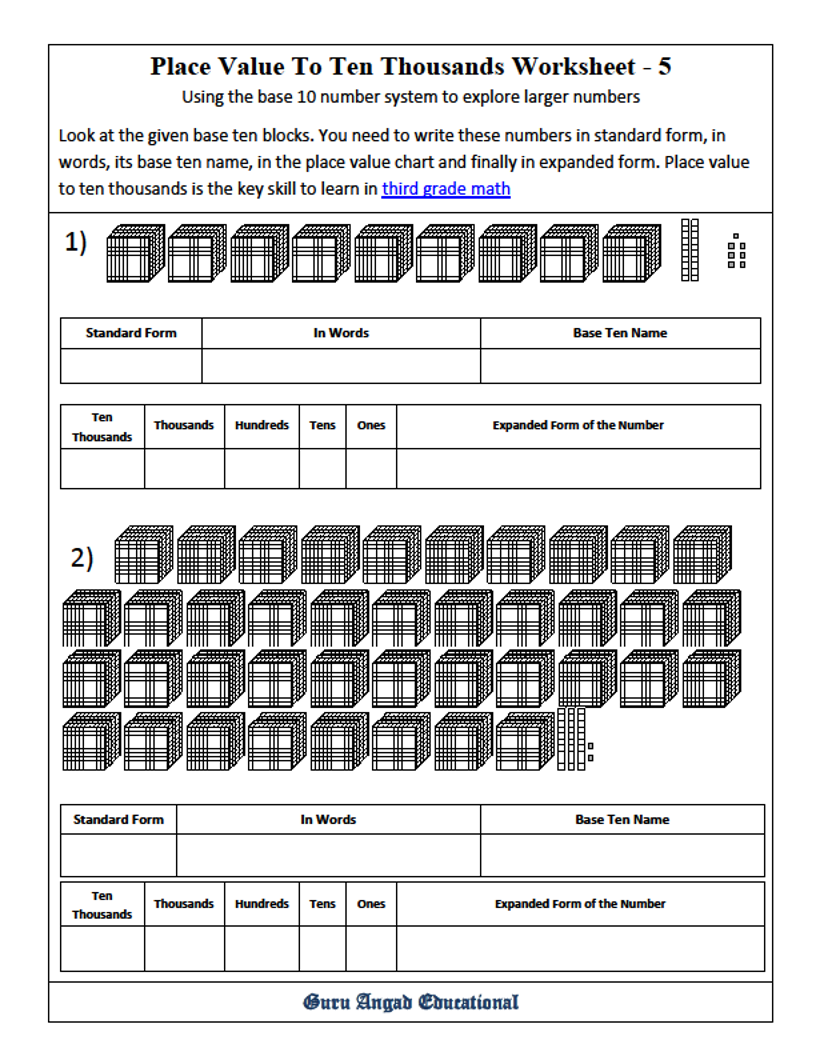 3RD GRADE MATH - PLACE VALUE TO TEN THOUSANDS WORKSHEETS 2 — Steemit