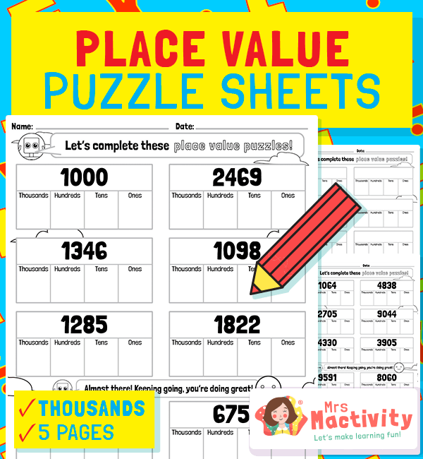 Partitioning Place Value Worksheets - Thousands | Mrs Mactivity