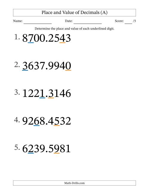 Determining Place and Value of Decimal Numbers from Ten ...