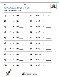 Place Value to 20 Worksheets