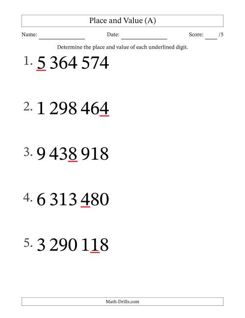 place value to the millions worksheet