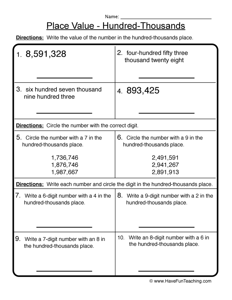 place value to thousands worksheet