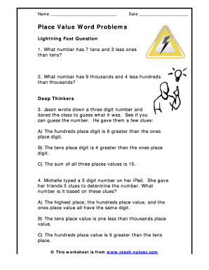 Place Value Word Problems Pdf - Fill Online, Printable, Fillable ...