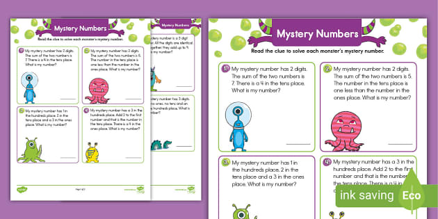 Monster Math Place Value Word Problems (teacher made)