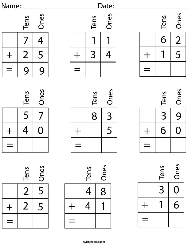 place value worksheet 2 digit