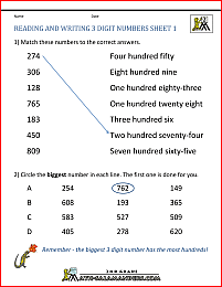 Free Place Value Worksheets - Reading and Writing 3 digit numbers