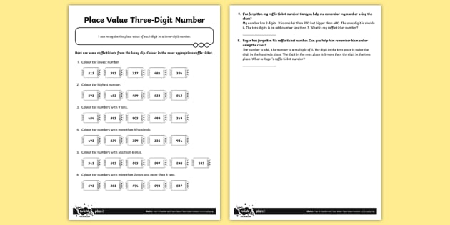 place value worksheet 3 digit numbers