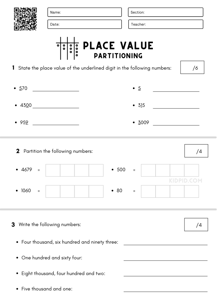 Place Value Worksheet for Grade 3 - Kidpid