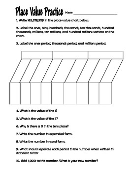 place value worksheet 4th grade free