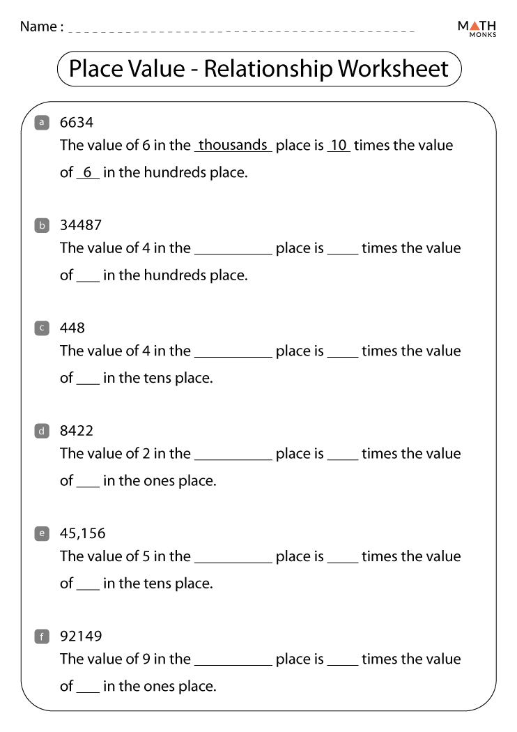 4th Grade Place Value Worksheets with Answer Key