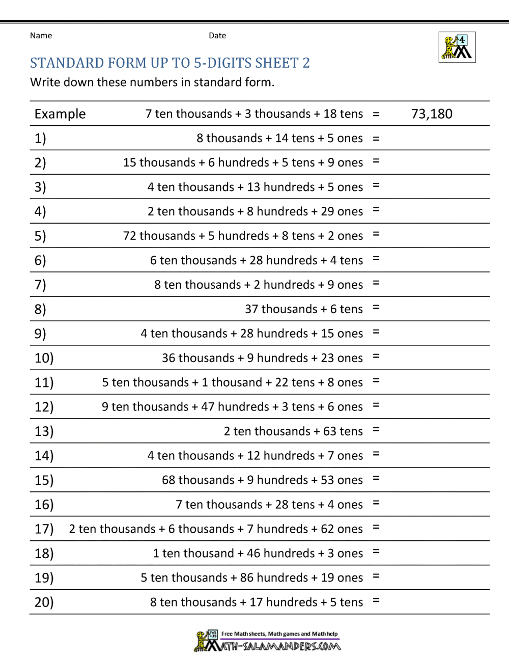 place value worksheet 4th grade printable