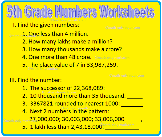 5th Grade Numbers Worksheets | Place Value | Standard Form | Rounding