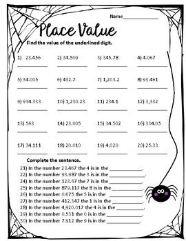 5th grade Place value Worksheets