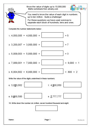Number and Place Value for Year 6 (age 10-11) - URBrainy.com