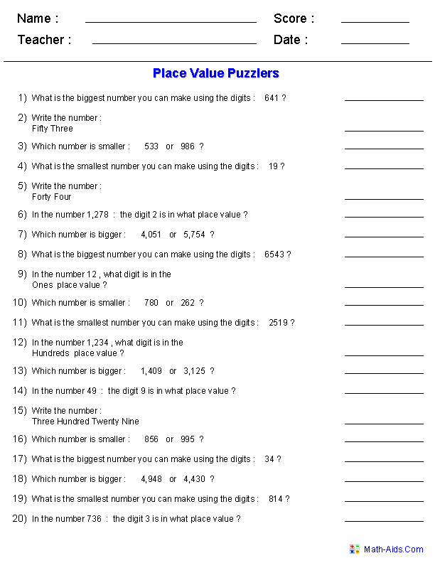 Place Value Worksheets | Place Value Worksheets for Practice