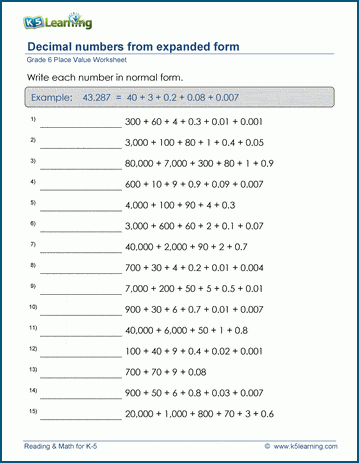 Build decimal numbers worksheets| Worsheets library