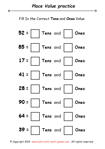 place value worksheet and games