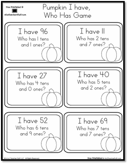 Place Value I Have Who Has Game: Tens and Ones | A to Z Teacher ...