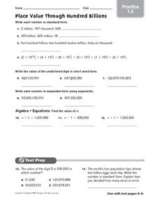 place value worksheet billions