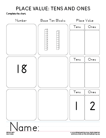 place value worksheet chart
