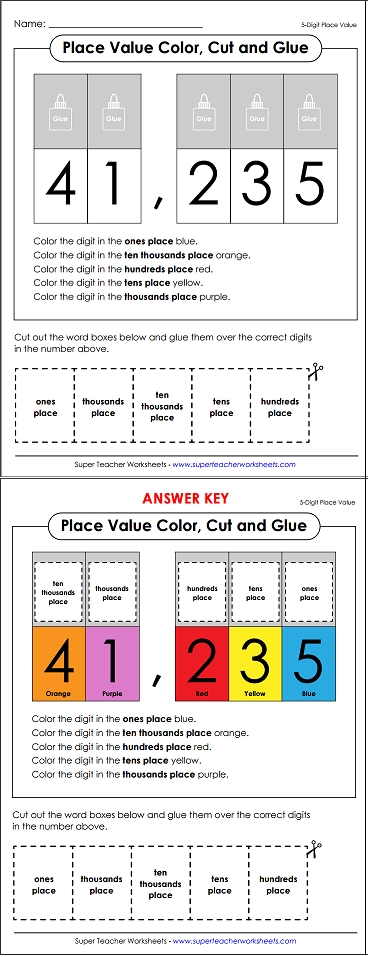 place value worksheet cut