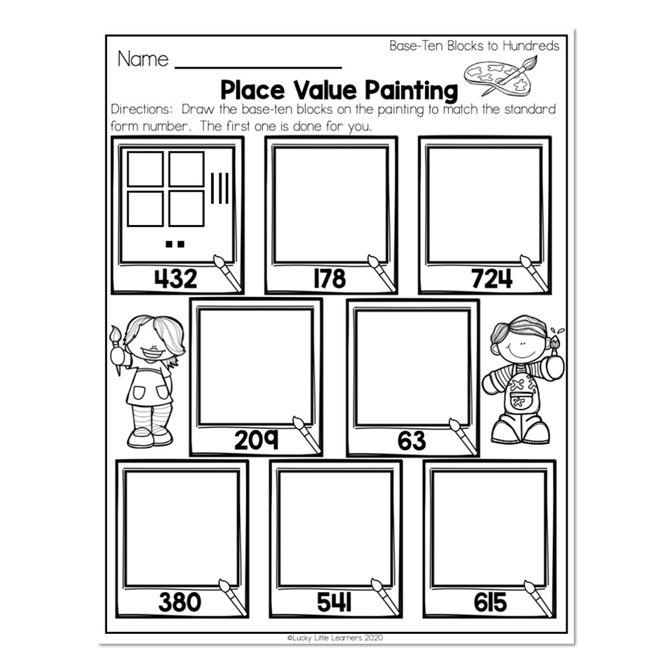 2nd Grade Math Worksheets - Place Value - Base Ten Blocks to ...