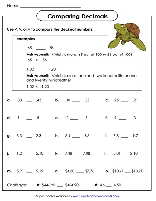 Decimal Place Value Worksheets