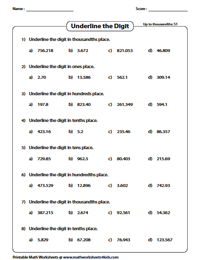 Decimal Place Value Worksheets