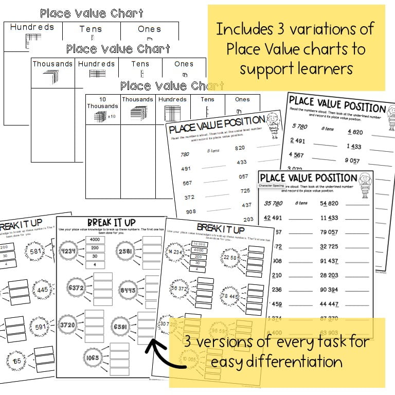 Place Value Worksheets & Games Differentiated Grade 3 & 4