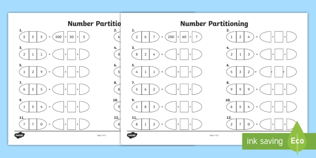 Hundreds, Tens, and Units Partitioning Numbers Worksheet