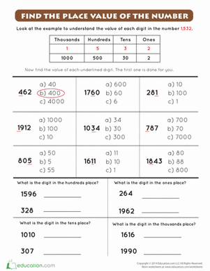place value worksheet education