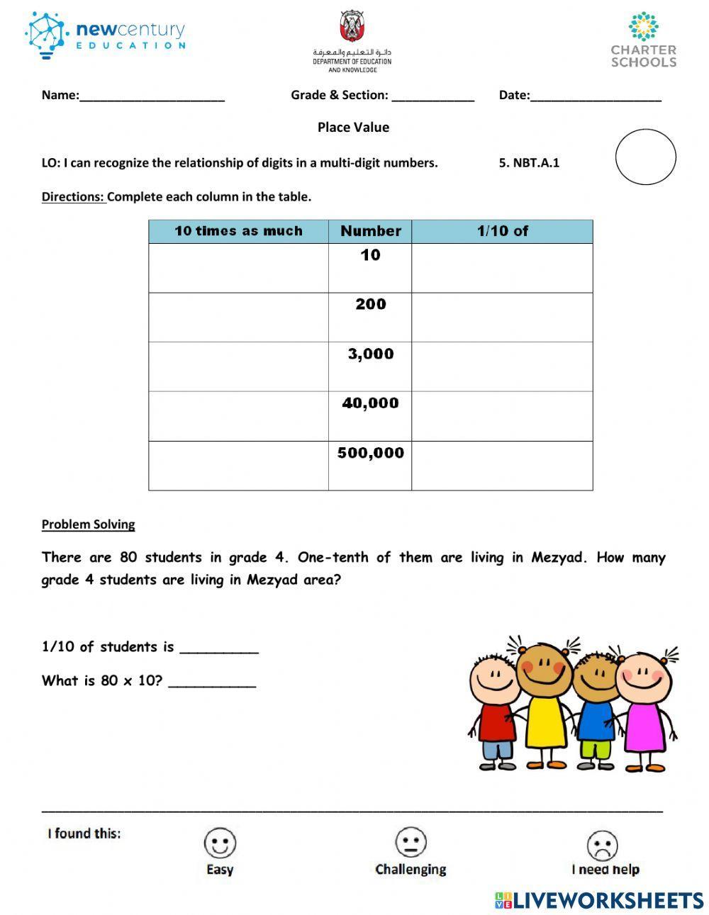 place value worksheet education