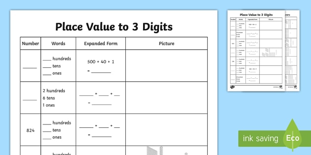 Place Value Activity | Digits 1-3 | Twinkl Maths Resources